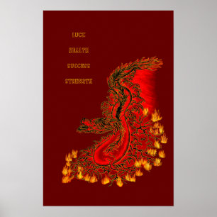 China-Drache rot-goldene Gestaltung Poster