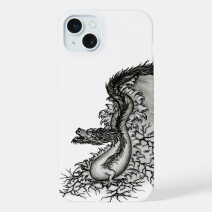 China-Drache, Schwarz-Weiß-Design im Tattoo-Stil iPhone 15 Plus Hülle