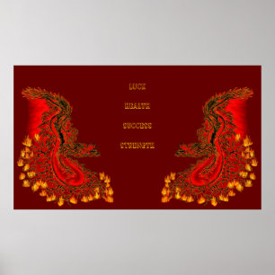 China Drachenrot und Golddesign Poster
