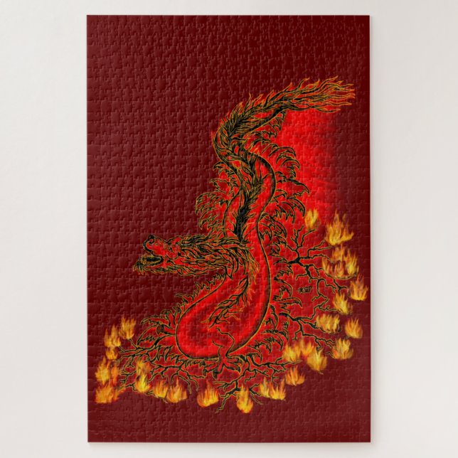 China Drachenrot und Golddesign Puzzle (Vertikal)