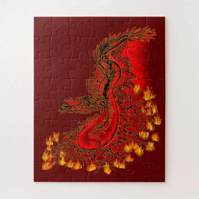 China Drachenrot und Golddesign Puzzle (Vertikal)