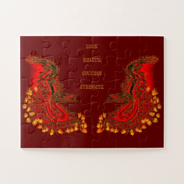 China Drachenrot und Golddesign Puzzle (Horizontal)