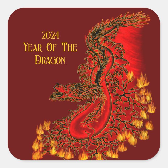 China Dragon , 2024 Jahr des Drachen Quadratischer Aufkleber (Vorderseite)