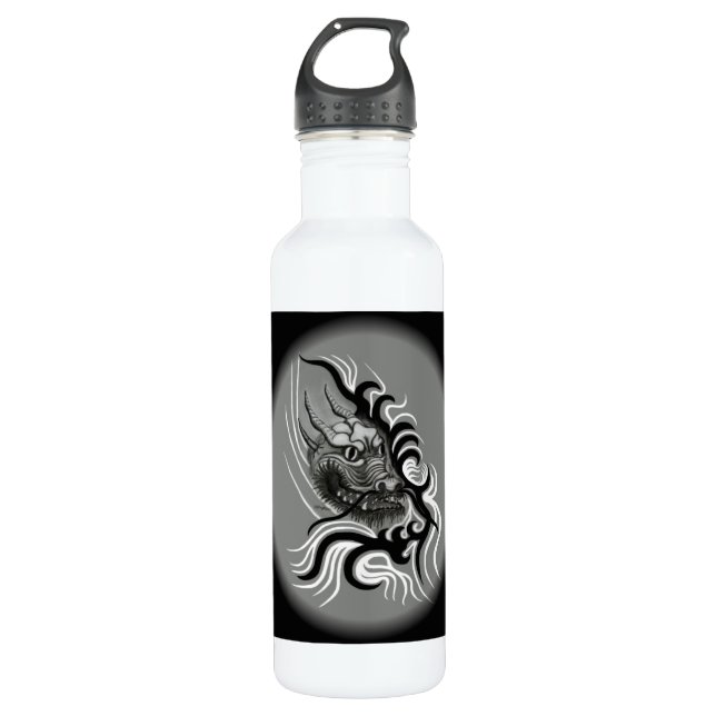 China Dragon im Tattoostil Edelstahlflasche (Vorderseite)