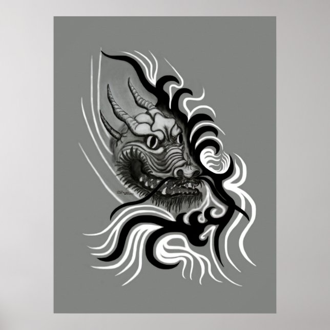 China Dragon im Tattoostil Poster (Vorne)