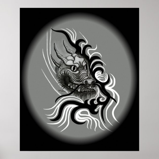 China Dragon im Tattoostil Poster (Vorne)