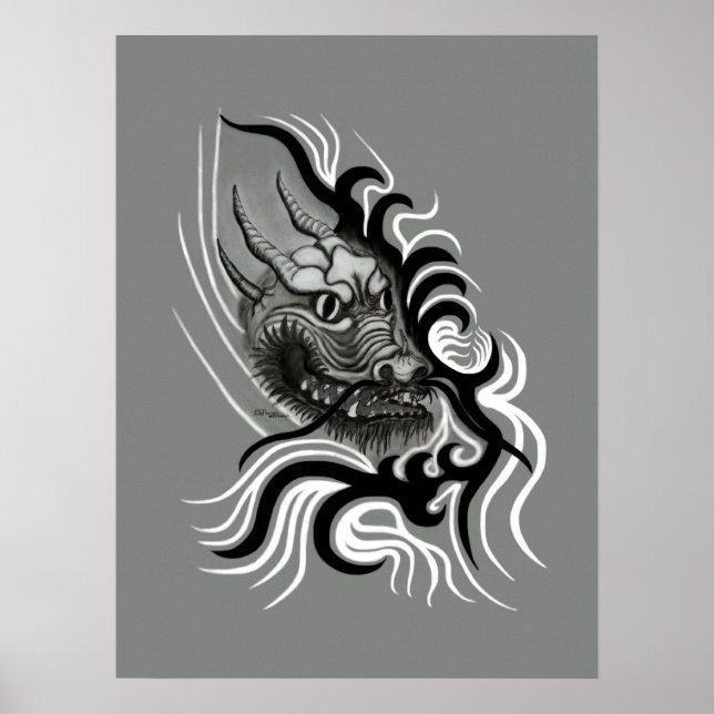 China Dragon im Tattoostil Poster (Vorne)