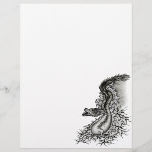 China Dragon, Schwarzweiß-Design in Tattoostyl Briefbogen