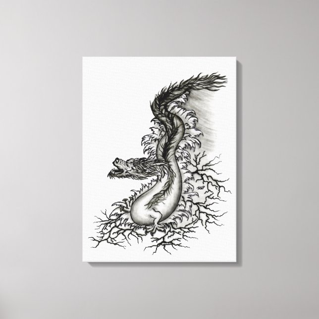 China Dragon, Schwarzweiß-Design in Tattoostyl Leinwanddruck (Vorderseite)