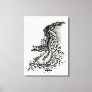 China Dragon, Schwarzweiß-Design in Tattoostyl Leinwanddruck