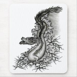 China Dragon, Schwarzweiß-Design in Tattoostyl Mousepad