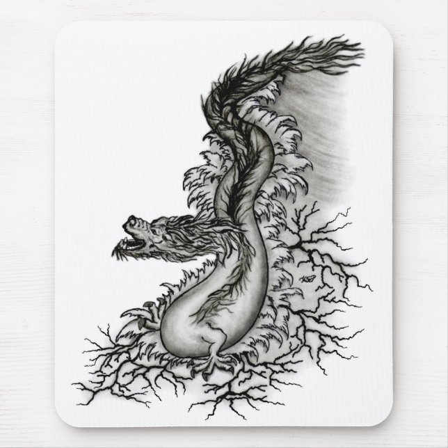 China Dragon, Schwarzweiß-Design in Tattoostyl Mousepad (Vorne)