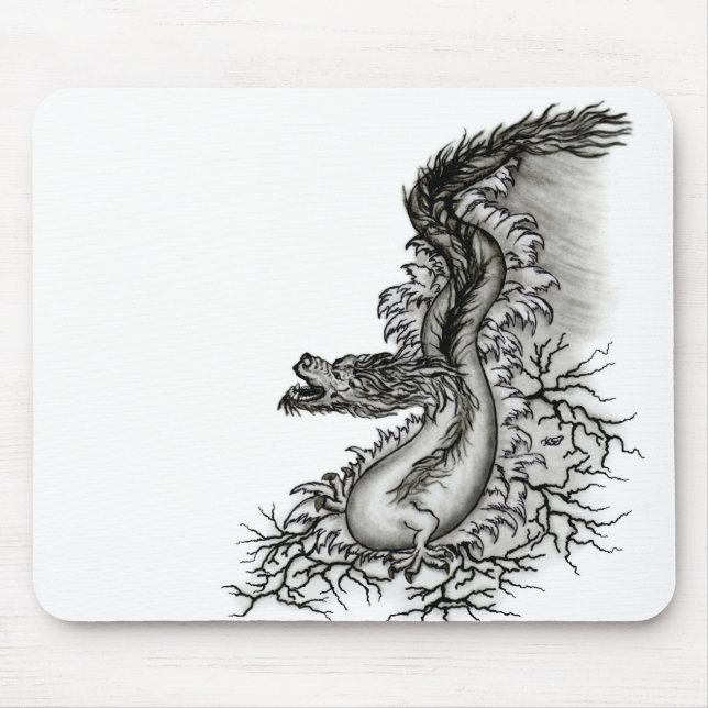 China Dragon, Schwarzweiß-Design in Tattoostyl Mousepad (Vorne)