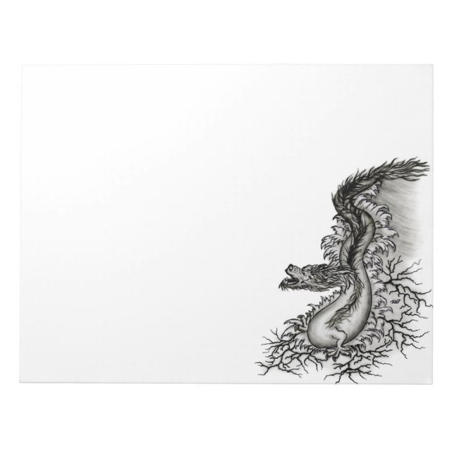China Dragon, Schwarzweiß-Design in Tattoostyl Notizblock (Vorderseite)