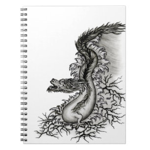China Dragon, Schwarzweiß-Design in Tattoostyl Notizblock