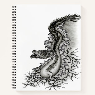 China Dragon, Schwarzweiß-Design in Tattoostyl Notizbuch