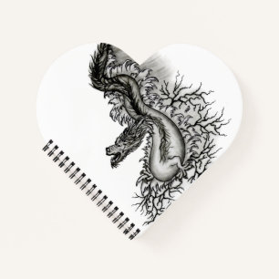 China Dragon, Schwarzweiß-Design in Tattoostyl Notizbuch