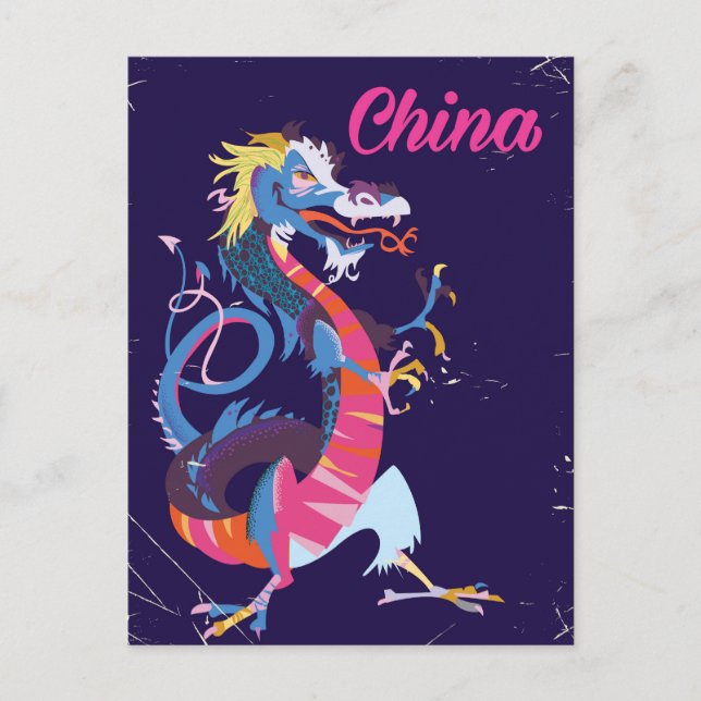 China Dragon Vintages Reiseplakat Postkarte (Vorderseite)