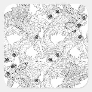 China Fish Doodle Quadratischer Aufkleber