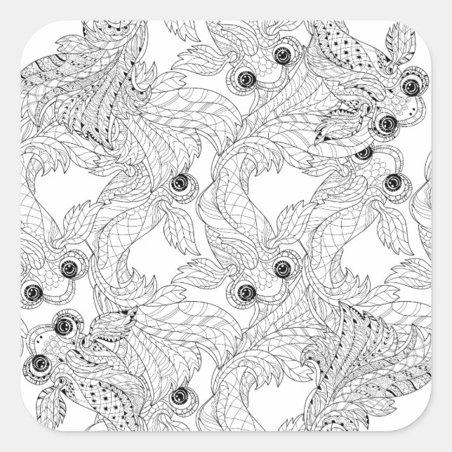 China Fish Doodle Quadratischer Aufkleber (Vorderseite)