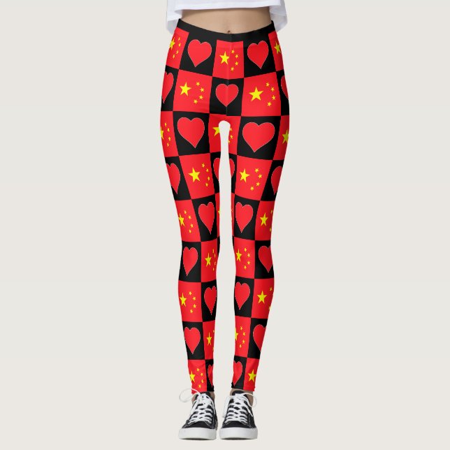 China Flag Herzmuster Niedliches Patriotisches Chi Leggings (Vorderseite)
