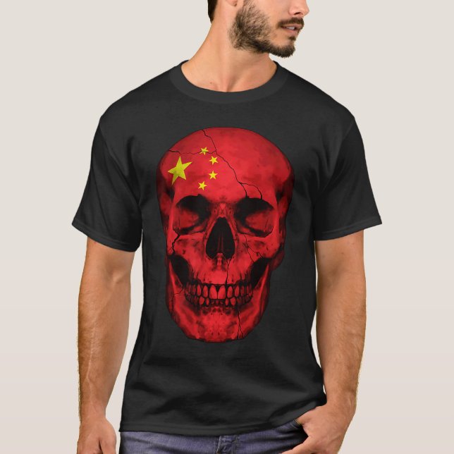 China Flag Skull Chinese Roots Proud Patriotic T-Shirt (Vorderseite)