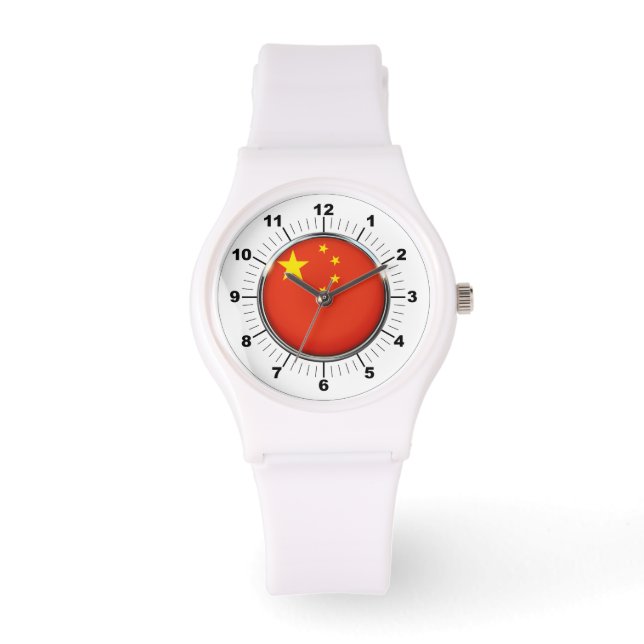 China-Flag Sporty White Silicon Watch Armbanduhr (Vorderseite)