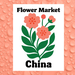 China Flower Market Coral Peony and Green Leaf Postkarte