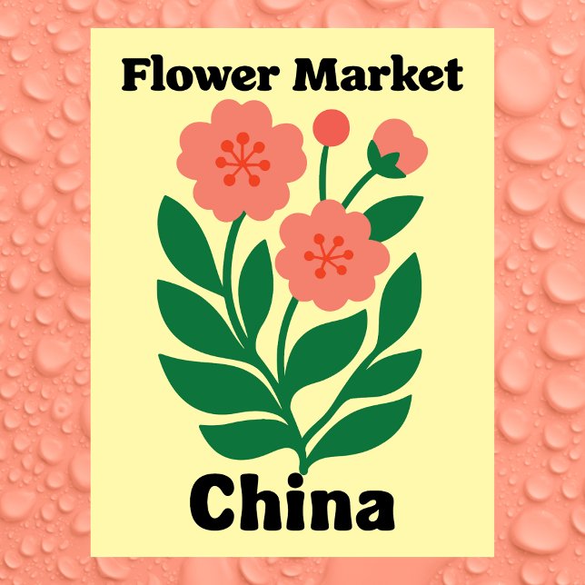 China Flower Market Coral Peony and Green Leaf Postkarte (China Flower Market Coral Peony and Green Leaf Postcard
)