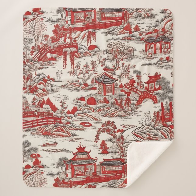 China Garden Tee House Chinoiserie - Red and White Sherpadecke (Vorderseite)