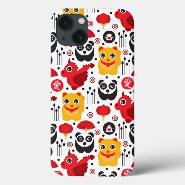 China Glückskatze, Drache und Panda Case-Mate iPhone Hülle (Rückseite)