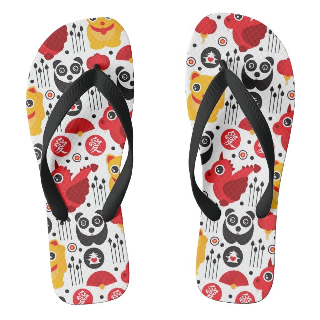 China Glückskatze, Drache und Panda Flip Flops (Fußbett)