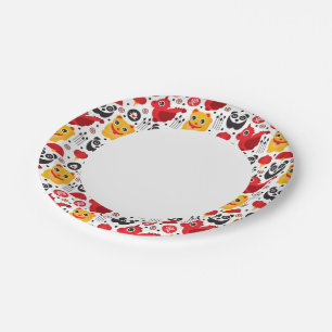 China Glückskatze, Drache und Panda Pappteller