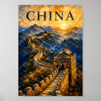 China: Golden Sunset Great Wall Art Souvenir Poster