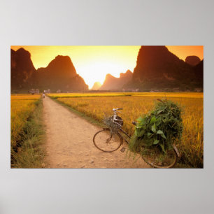 China, Guangxi. Yangzhou, Fahrrad auf dem Land Poster