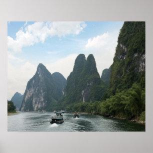 China, Guilin, Li River, Flussboote entlang der Kü Poster