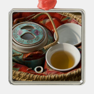 China, Hongkong. Traditionelles chinesisches Teeke Silbernes Ornament