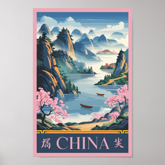 China Illustration Pink Travel Art Vintage Poster (Vorne)