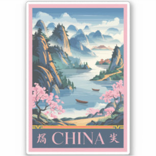 China-Illustration Rosa Reise Kunst Vintage Aufkleber