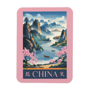 China-Illustration Rosa Reise Kunst Vintage Magnet