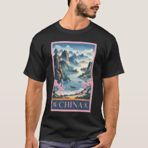 China-Illustration Rosa Reise Kunst Vintage T-Shirt