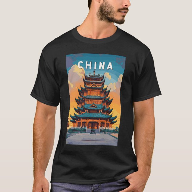 China Illustration Travel Art Vintage T-Shirt (Vorderseite)