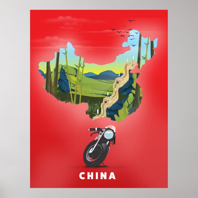 China Illustrierte Karte Reiseplakat Poster (Vorne)