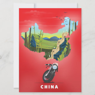 China illustrierte Landkarte Reiseplakat Einladung