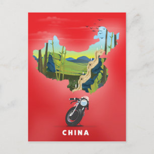 China illustrierte Reiselandkarte Poster Postkarte