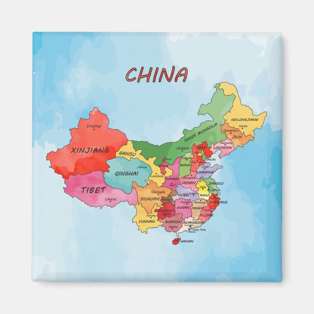 China Karte Aquarellbilder Magnet (Vorne)