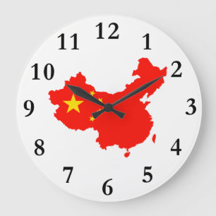 China-Karte u. Flaggen-Uhr Große Wanduhr