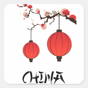 China Lanterns Reiseplakat drucken. Quadratischer Aufkleber