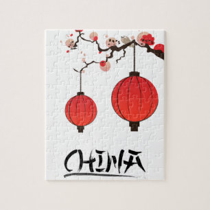 China-Laternen Reiseplakat-Druck. Puzzle