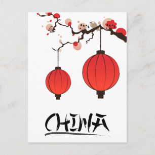 China-Laternen Reiseplakatdruck. Postkarte